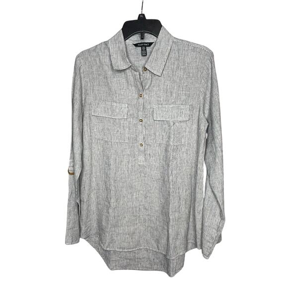 Ellen Tracy 100% Linen Gray Button Down Office Career Work Shirt Size Medium - Picture 1 of 10